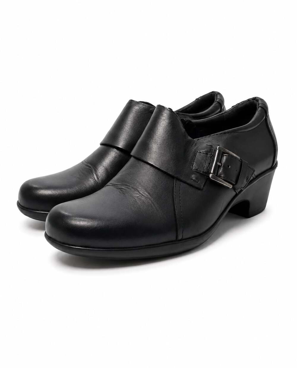 Clarks Women's Black Leather Buckle Ankle Boots Size 7